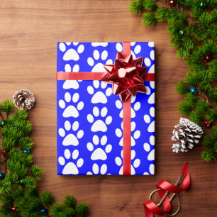 Papier Cadeau Empreintes de pattes de chien/chat/animal blanc su