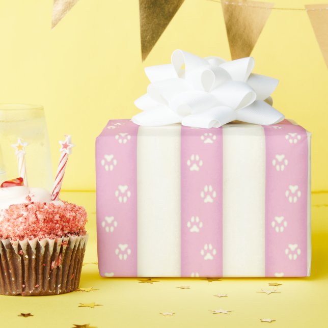 Papier Cadeau Empreintes de pattes de chien Pink & Antique White (Fête d'anniversaire)