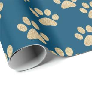 Papier Cadeau Empreintes de pattes de Parties scintillant Bleu e