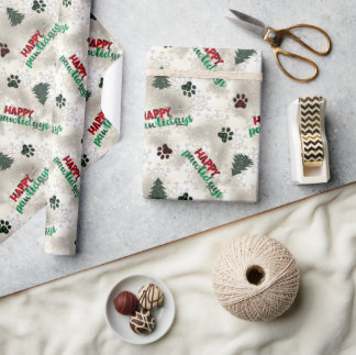 Papier Cadeau Empreintes de pattes et Pine Trees Motif