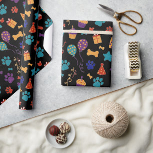 Papier Cadeau Empreintes de pattes festives et friandises pour l