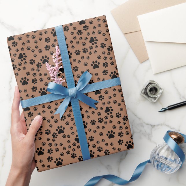 Papier Cadeau Empreintes de pattes noirs en Brown (Cadeaux)