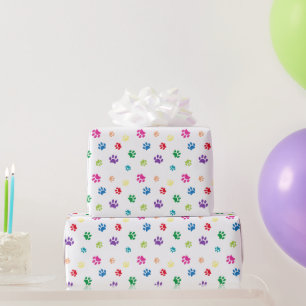 Papier Cadeau Empreintes de pattes peintes en arc-en-ciel