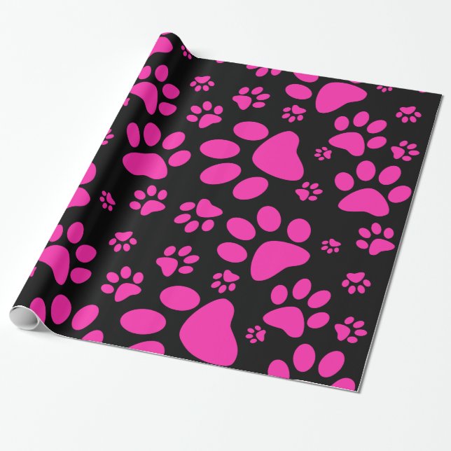Papier Cadeau Empreintes de pattes roses et noirs (Déroulé)