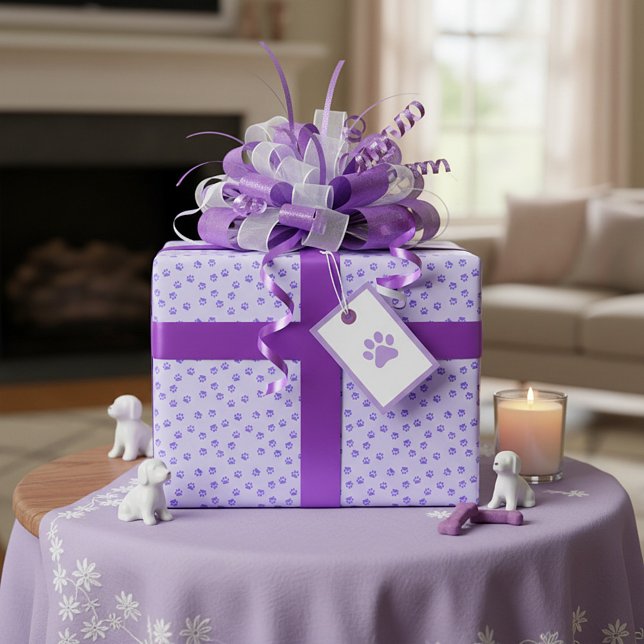 Papier Cadeau Empreintes de pattes violettes (Créateur téléchargé)