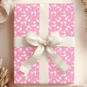 Papier Cadeau Empreintes de pieds de bébé blanc sur rose Baby Sh