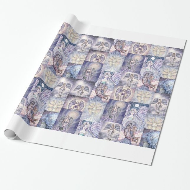 Papier cadeau en collage de nombreux anges par Mol (Déroulé)