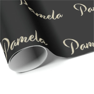 Papier cadeau en or blanc Pamela écriture manuscri