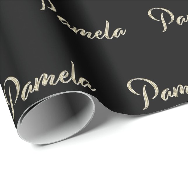 Papier cadeau en or blanc Pamela écriture manuscri (Coin rond)
