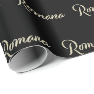 Papier cadeau en or blanc Romana écriture manuscri