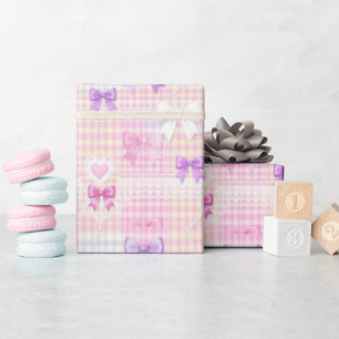 Papier Cadeau en vichy Coquette Bows Baby shower Girls Anniversa