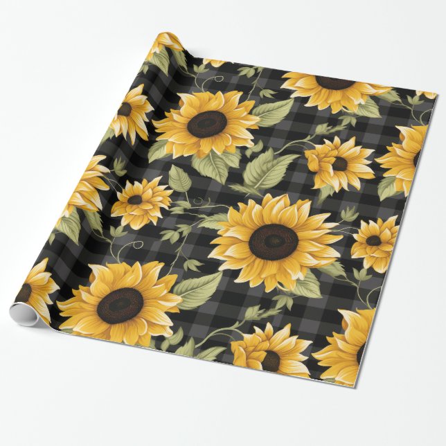 Papier Cadeau en vichy Motif tournesol (Déroulé)
