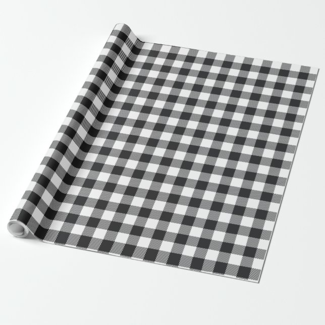 Papier Cadeau en vichy Plaid noir blanc rustique moderne (Déroulé)