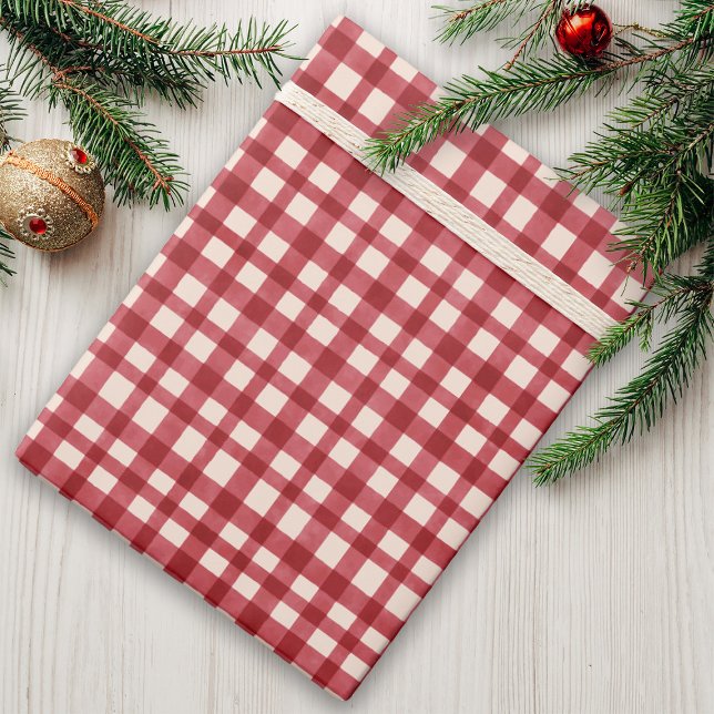 Papier Cadeau En vichy rouge Plaid traditionnel minimal Noël (Créateur téléchargé)