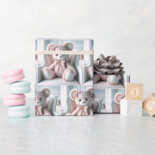 Papier Cadeau en vichy Teddy Bear sur une chaise