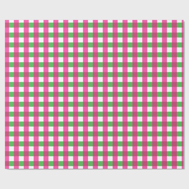 Papier Cadeau en vichy vérifier Motif rose chaud et vert (Plat)