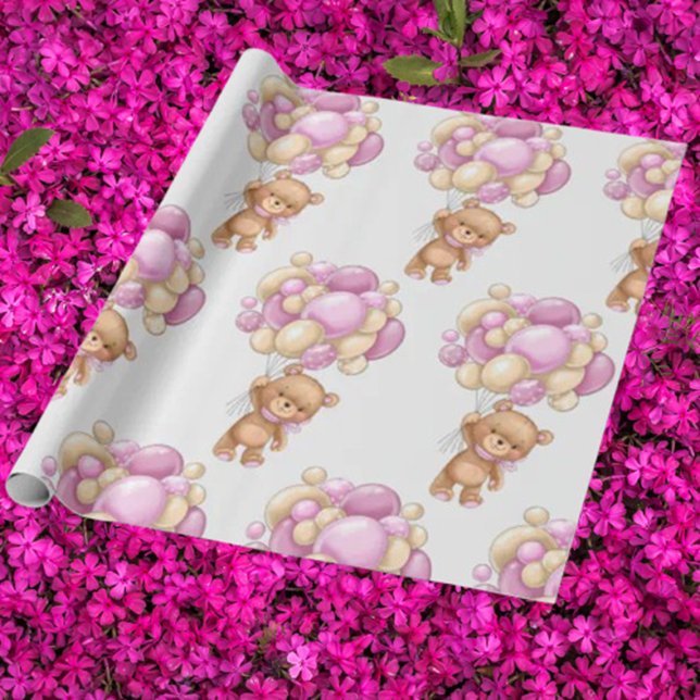 Papier Cadeau Enchanteur Aquarelle Rose Girl Teddy Bear Balloon (Don't settle for ordinary when you can wrap your gifts in something extraordinary!)