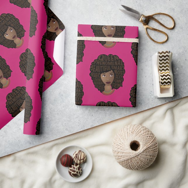 Papier Cadeau Encourager les femmes noires, rose magenta (Artisanat)