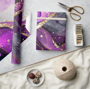 Papier Cadeau Encre alcoolique à paillettes violettes et dorées 