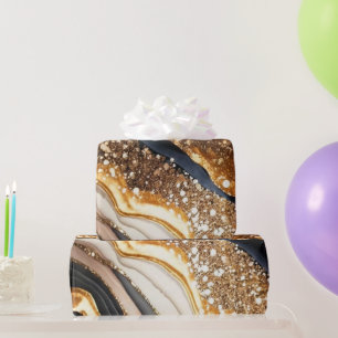Papier Cadeau Encre alcoolique agate pailletée noire et or aquar