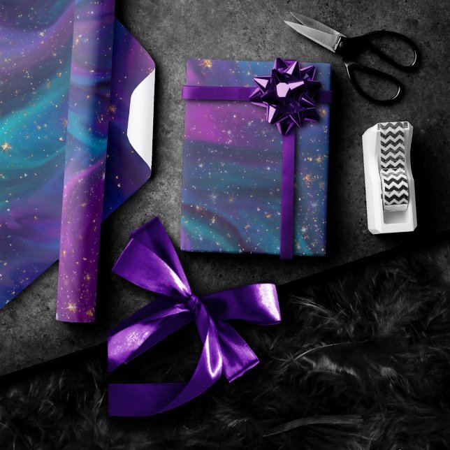 Papier Cadeau Encre cosmique | Turquoise bleu violet Galaxie Neb (Créateur téléchargé)