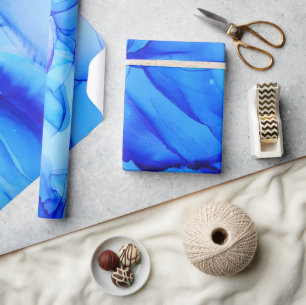 Papier Cadeau Encre d'alcool d'eau Abstraite Indigo Blue