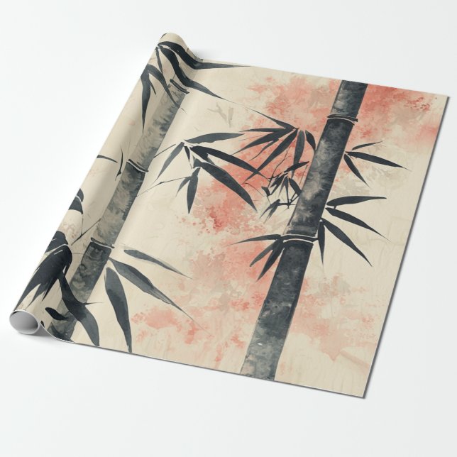Papier Cadeau Encre lavée Sérénité Bamboo Rouge (Déroulé)