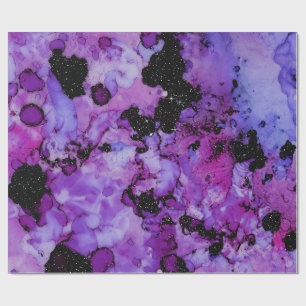 Papier Cadeau Encre noire et violette vive et scintillante éclab