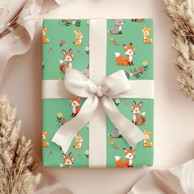 Papier Cadeau Enfant animal de bois mignon anniversaire (Créateur téléchargé)