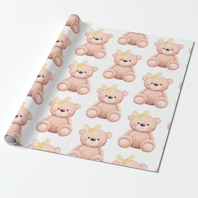 Papier Cadeau Enfant baby shower de l'ours en peluche mignon (Déroulé)