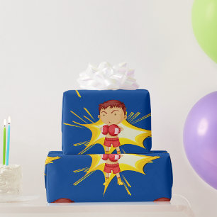 Papier Cadeau Enfant boxeur en gants rouges et short