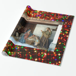 Papier Cadeau Enfant Jésus, Marie et Joseph Nativité