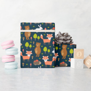 Papier Cadeau Enfants Amusants Forêt Animaux Lapin Lapin Lapin F