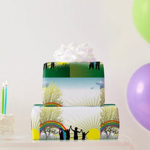 Papier Cadeau Enfants arc-en-ciel au lever du soleil