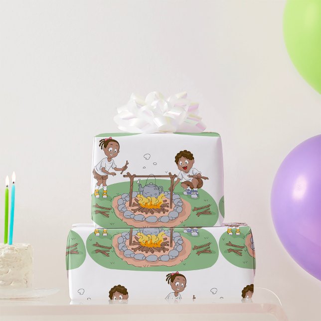 Papier Cadeau Enfants au feu de camp (Créateur téléchargé)