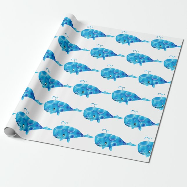 Papier Cadeau Enfants Bleu Baleine Envelopper Cadeau N'importe q (Déroulé)