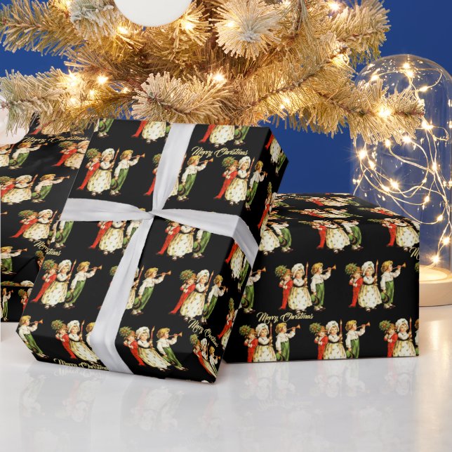 Papier Cadeau Enfants de Noël mignons lustration Noir (Vacances)