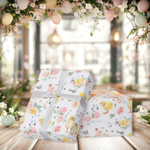 Papier Cadeau Enfants de Pâques poussins printemps floral