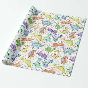 Papier Cadeau Enfants dinosaure animal couleur blanche cadeau d'