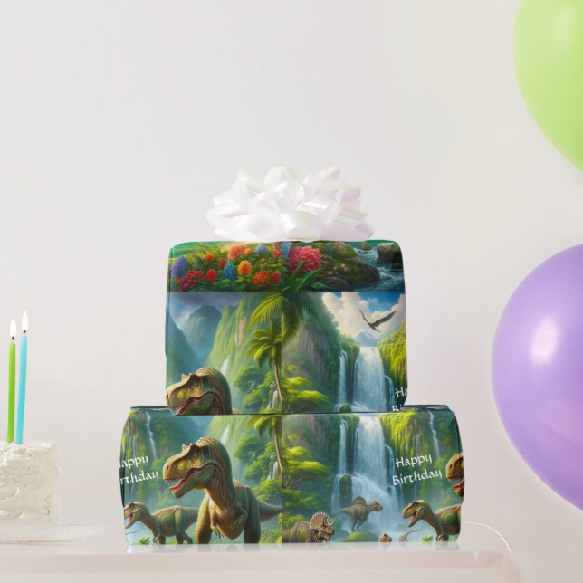 Papier Cadeau Enfants Dinosaures Jungle Imprimer (Cadeaux de fête)