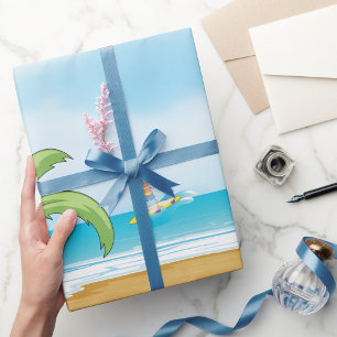 Papier Cadeau Enfants faisant du surf sur une plage tropicale Fu