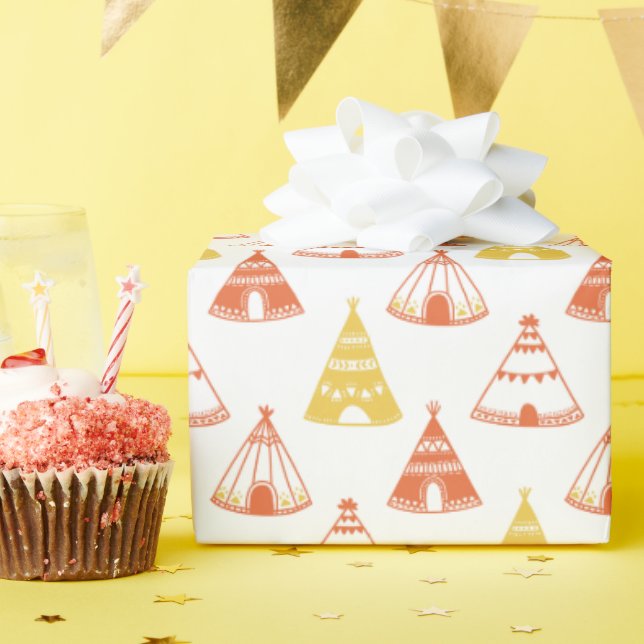 Papier Cadeau Enfants Indiens Teepepees Tipi Tente Games Rouge J (Fête d'anniversaire)