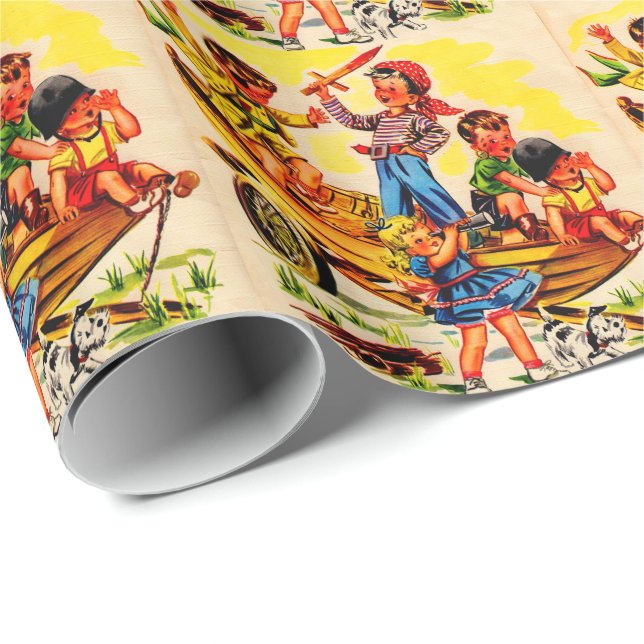 Papier Cadeau enfants jouant pirate (Coin rond)