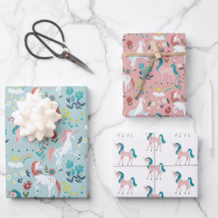 Papier cadeau enfants motif arc-en-ciel licorne mi