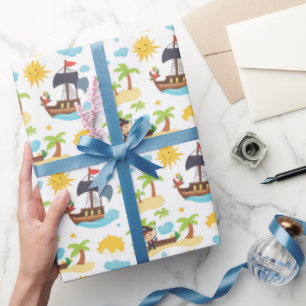 Papier Cadeau Enfants Pirate bateau fête d'anniversaire