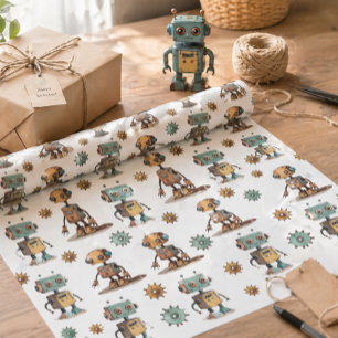 Papier cadeau Enfants Robot Motif Jouet Rétro