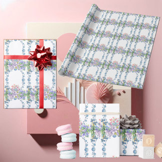 Papier Cadeau Enfants Soft Pastel Blue Blooms Oval Floral Annive