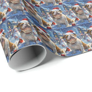 Papier Cadeau English Bulldog Winter Wonderland Christmas Joie