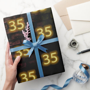 Papier Cadeau Enseigne néon Birthday 35 sur brique 