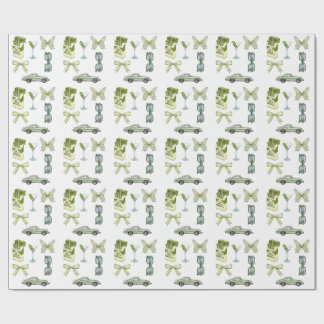 Papier Cadeau Ensemble d'autocollants esthétiques Green Coquette